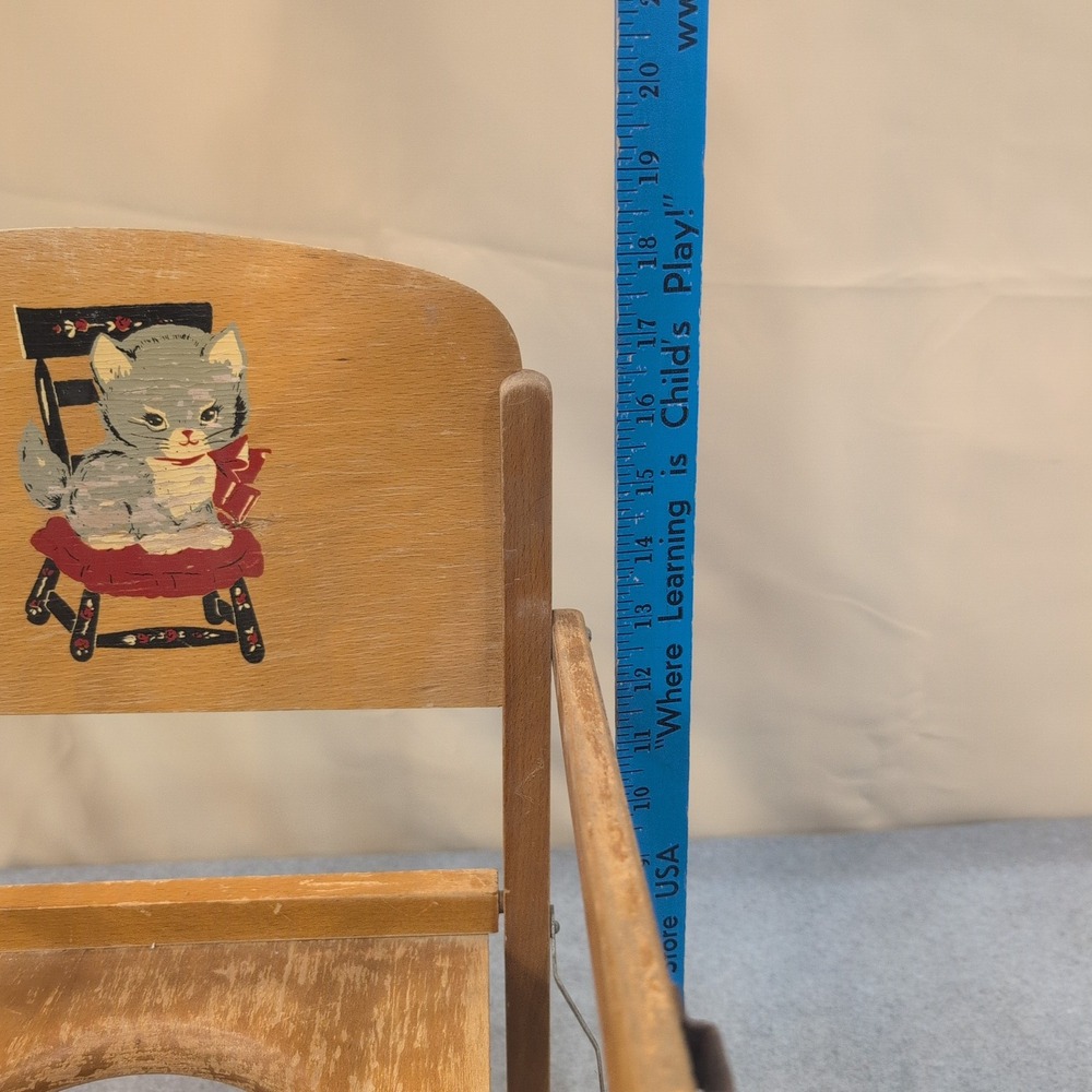 Vintage Wooden Potty Chair Kitten Graphic Mid Century Toddler Training Seat - Picture 9 of 9